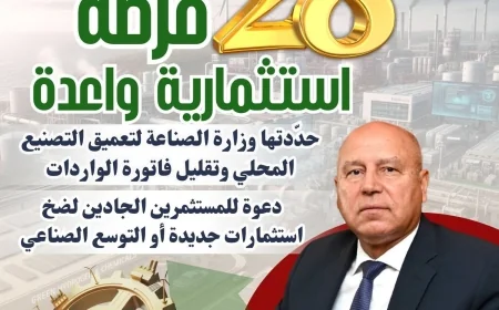 28 فرصة استثمارية واعدة حددتها  وزارة الصناعة  لتعميق التصنيع المحلي