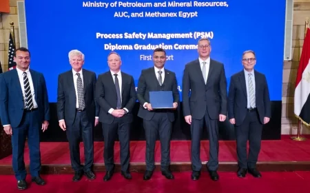 وزير البترول يشهد تخرج أول دفعة من دبلومة سلامة العمليات (PSM) بالتعاون مع الجامعة الأمريكية وميثانكس مصر