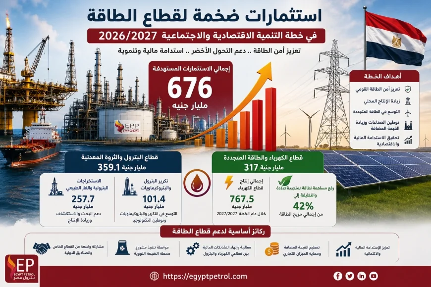 مليار جنيه استثمارات مستهدفة لقطاع الطاقة في خطة 2026/2027 لتعزيز أمن الطاقة ودعم النمو الاقتصادي
