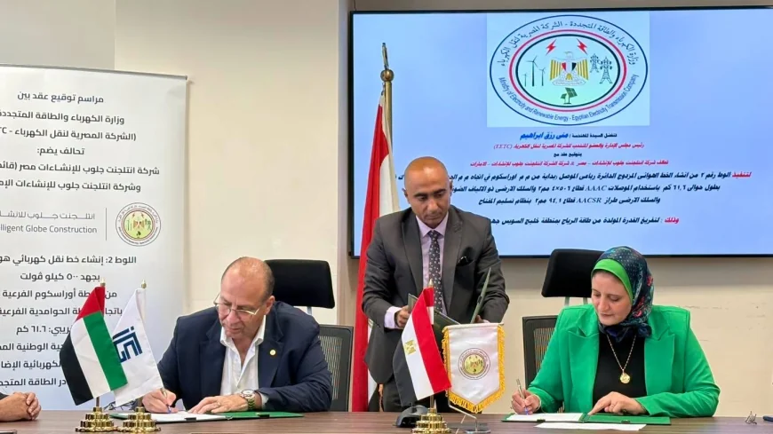 الشركة المصرية لنقل الكهرباء توقع عقد إنشاء خط جهد 500 ك.ف لتفريغ قدرات طاقة الرياح بخليج السويس