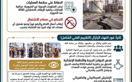 إرشادات السلامة لتأمين المنشآت البترولية حال وقوع الزلازل وبعدها