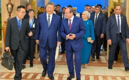 الرئيس السيسي يستقبل الرئيس الصيني شي جينبينج في مطار القاهرة.. ترحيب رسمي وشعبي بضيف مصر