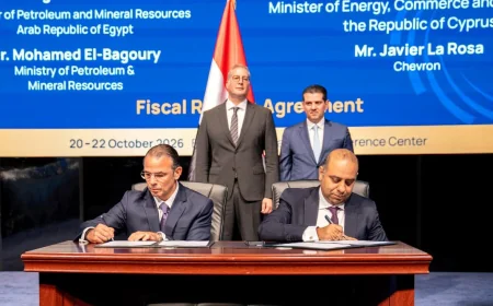 وزيرا البترول المصري والطاقة القبرصي يشهدان توقيع اتفاقية لاستكمال الأطر المالية لمشروع ربط حقل أفروديت بمصر