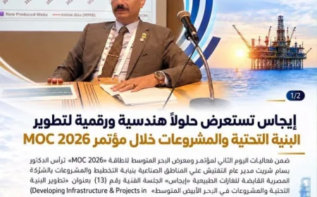 بسام شريت يترأس جلسة فنية بمؤتمر MOC 2026 لمناقشة تطوير البنية التحتية ومشروعات الغاز بالبحر المتوسط